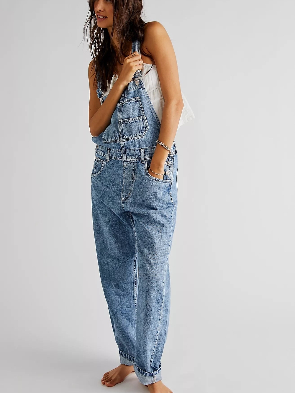 Free People Blue Denim Overalls